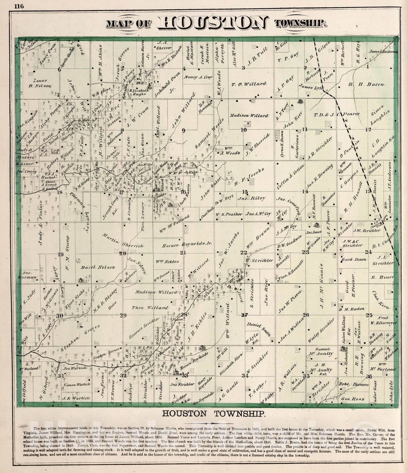 Historic Map : County Atlas Map, Houston Township, Adams County, Illinois. 1872 - Vintage Wall Art