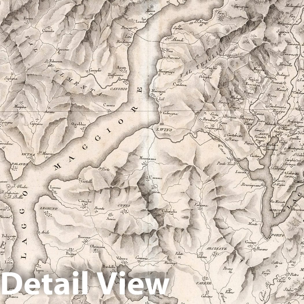 Bellinzona and Lugano Cantons, Switzerland - Survey Map, 1802 - Historical Map Print
