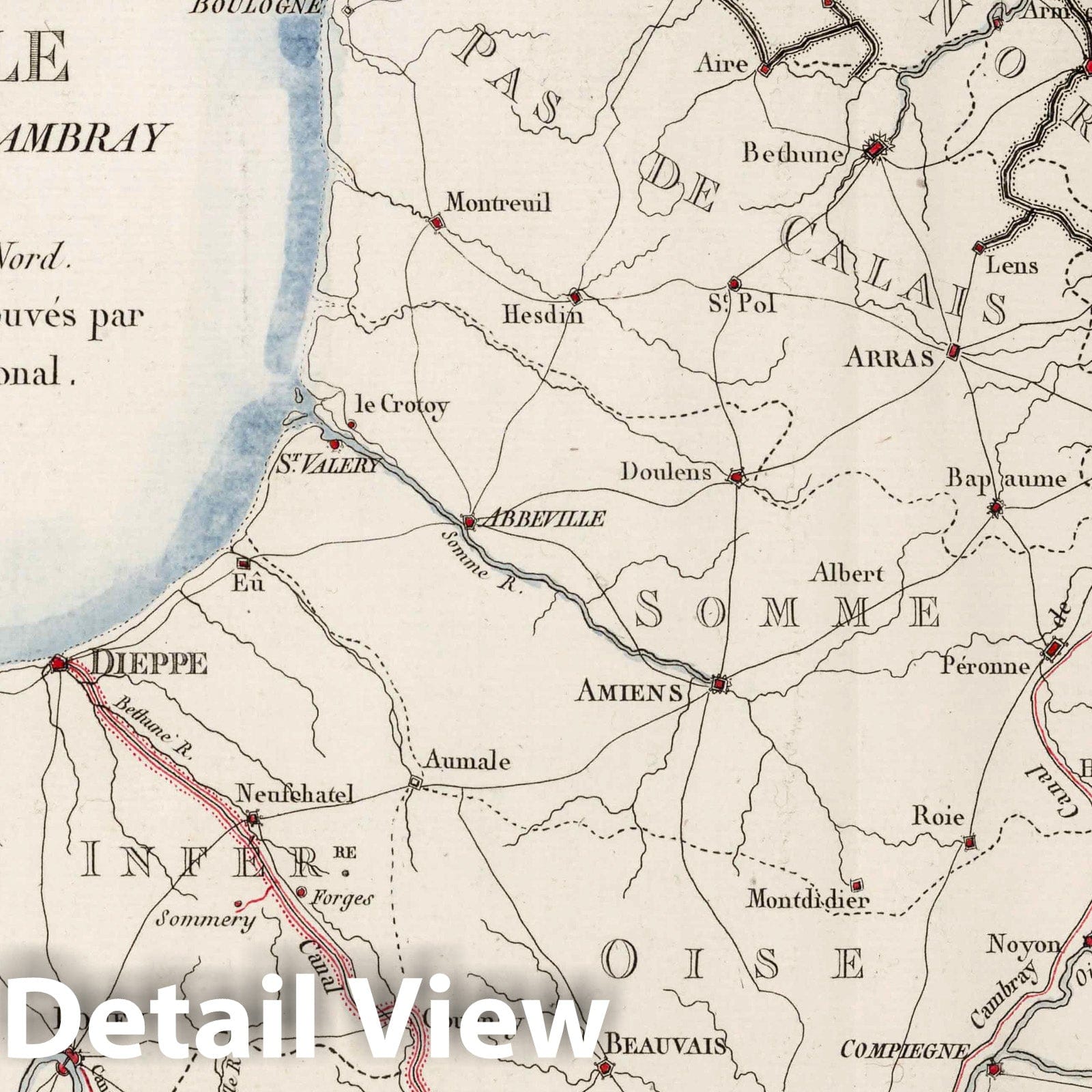 Canals of Paris to Dieppe, Cambrai, and Lizy, 1804 - Historical Map Print