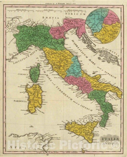 Historic Map : Italy, Classical Atlas Map, Italia Antiqua. 1831 , Vintage Wall Art