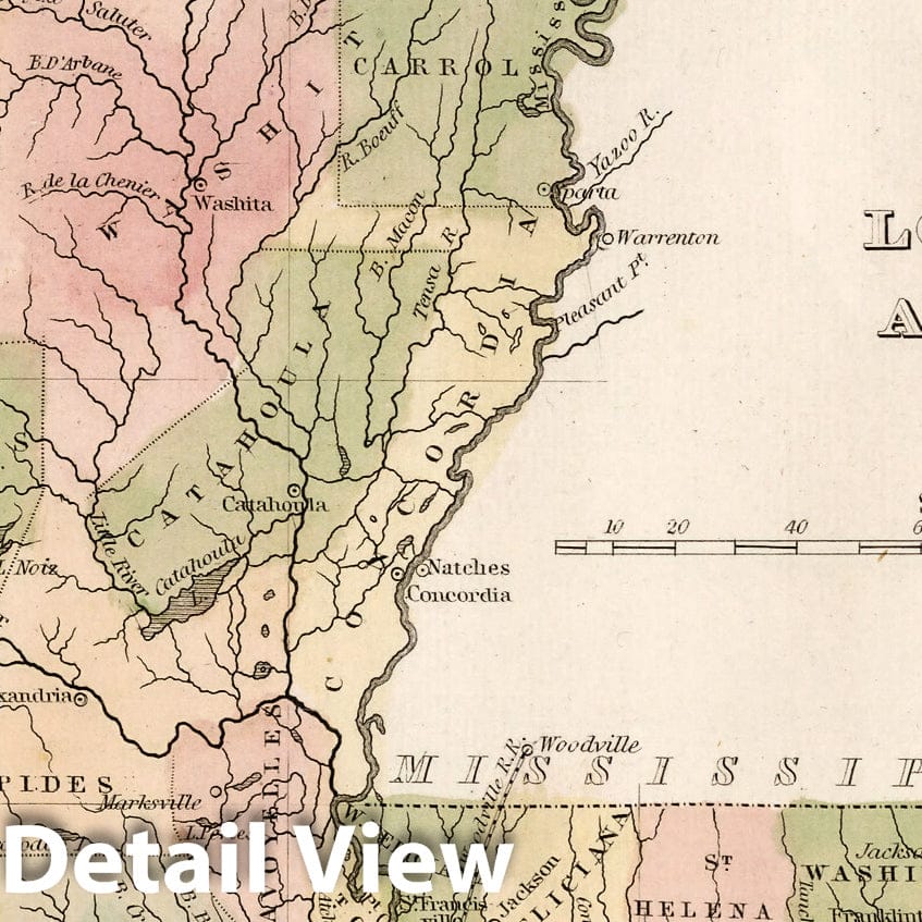 Louisiana and Part of Arkansas - River Map, 1838 - Historical Map Print