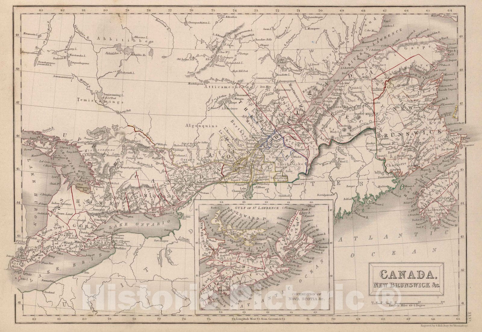 Historic Map : World Atlas Map, Canada, New Brunswick &c. 1841 - Vintage Wall Art