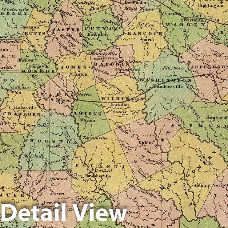 Georgia, 1838 - Historical Map Print from Bradford's Atlas