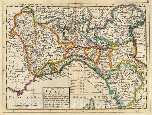 Upper Italy: Savoy, Milan, Parma, Mantua, Modena, Tuscany, Venice, Genoa, Lucca - 1736 Historical Map Print