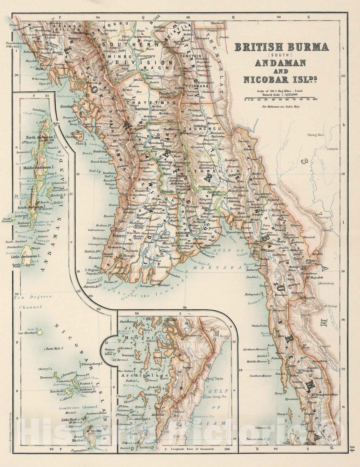 Historic Map : British Burma (South), Andaman, and Nicobar Islands, 1894, Vintage Wall Decor