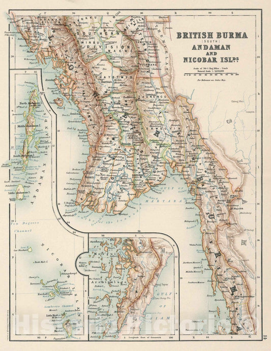 Historic Map : British Burma (South), Andaman, and Nicobar Islands, 1894, Vintage Wall Decor