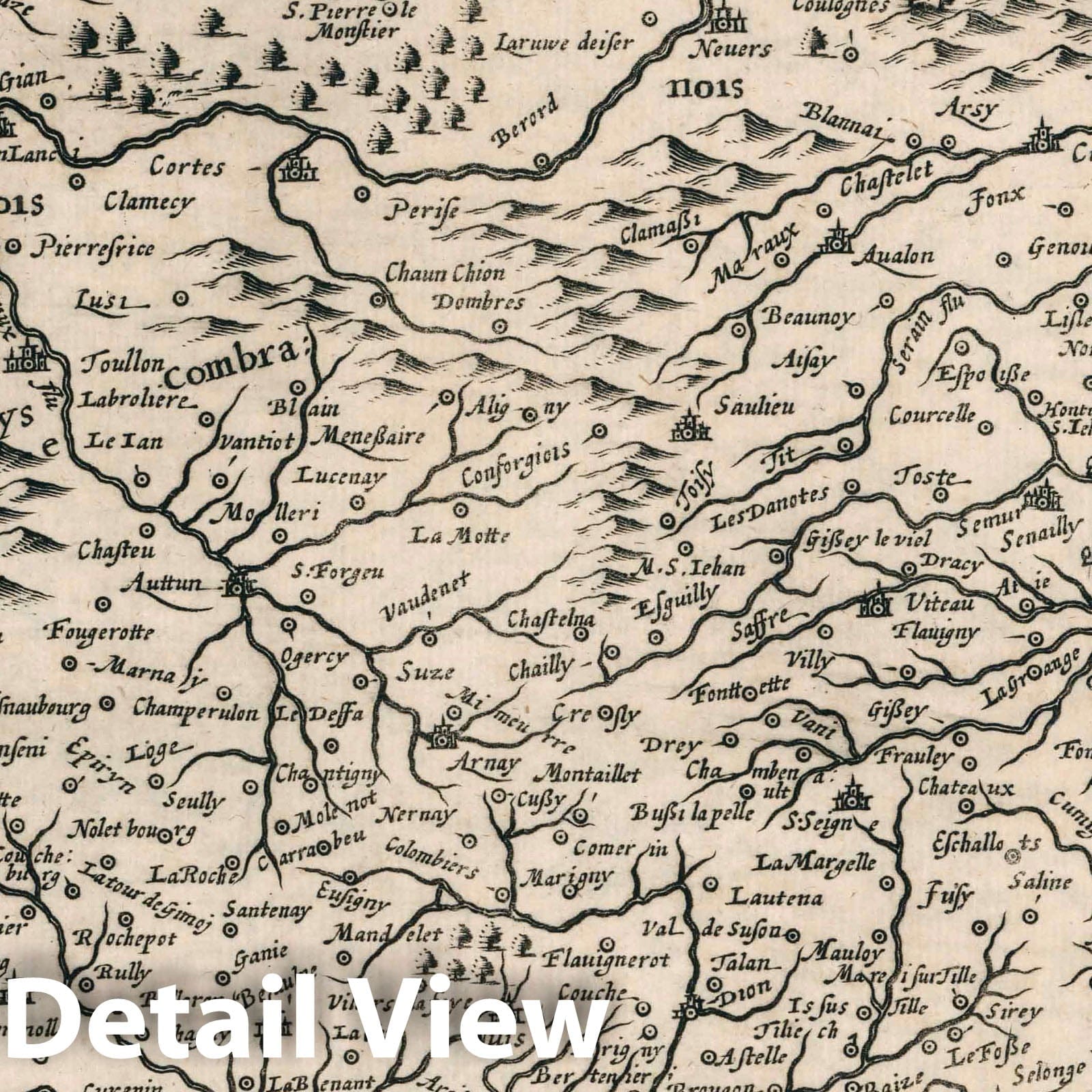 Burgundy, France - River Map, 1636 - Historical Map Print