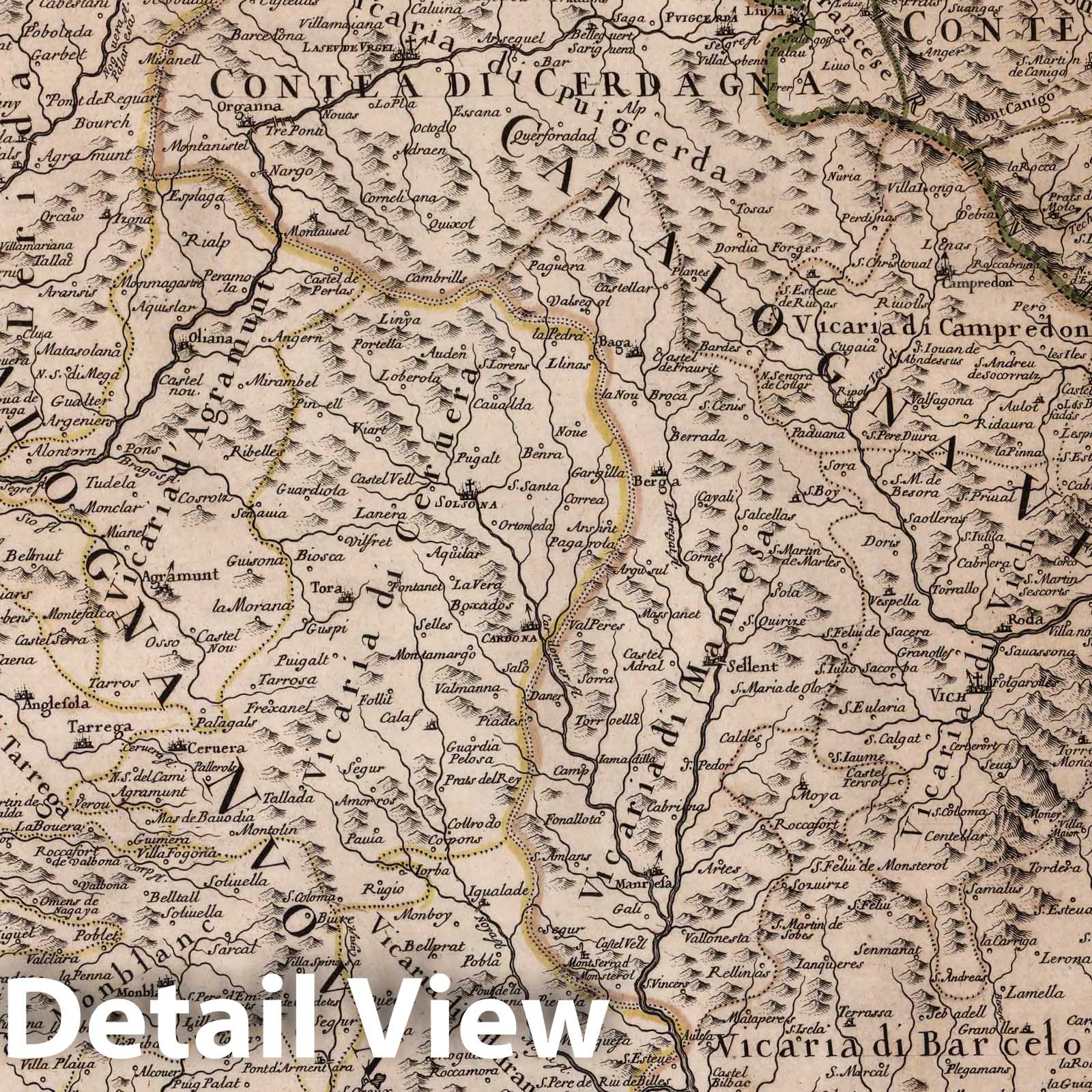 Principality of Catalonia - River Map, 1690 - Historical Map Print