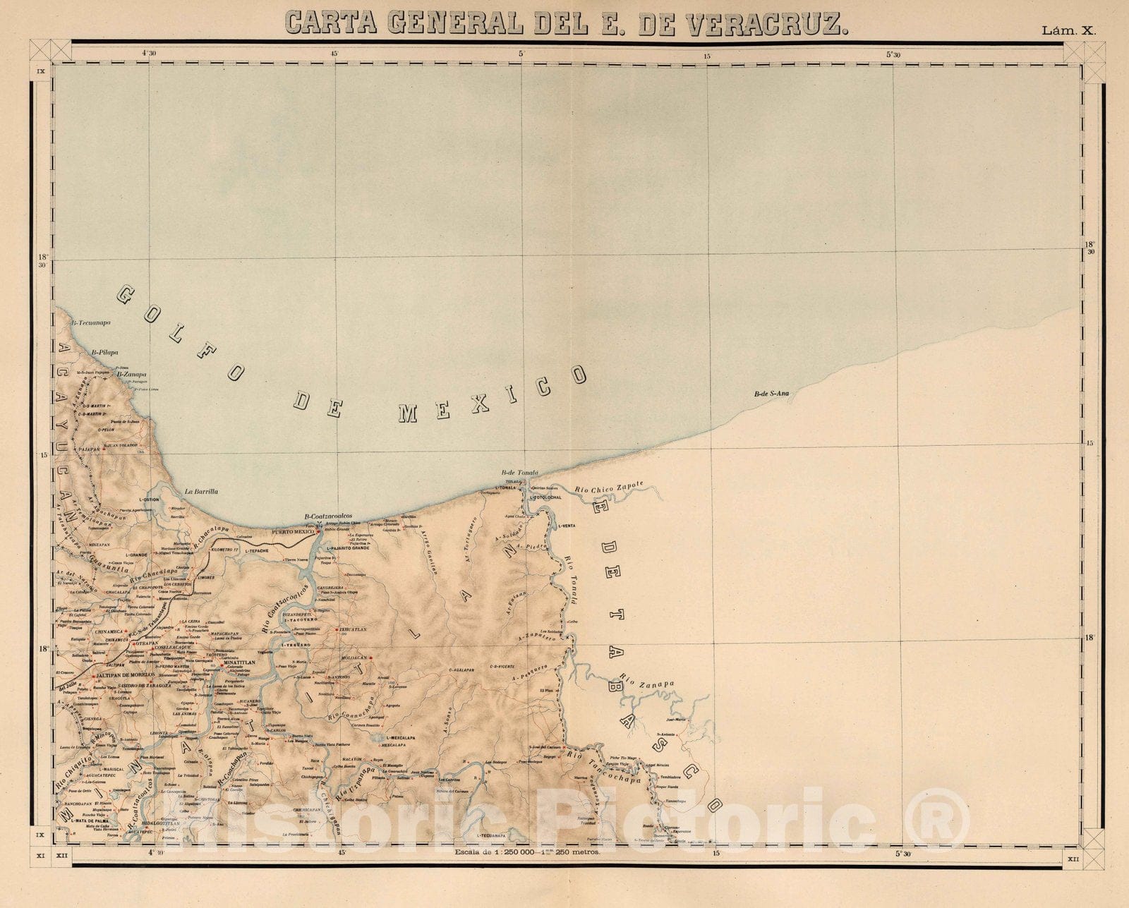 Historic Map : Veracruz (Mexico), State Atlas Map, Lam. X. Carte General de E. de Veracruz. 1905 , Vintage Wall Art