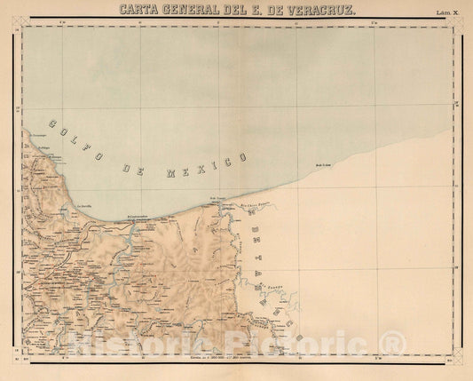 Historic Map : Veracruz (Mexico), State Atlas Map, Lam. X. Carte General de E. de Veracruz. 1905 , Vintage Wall Art