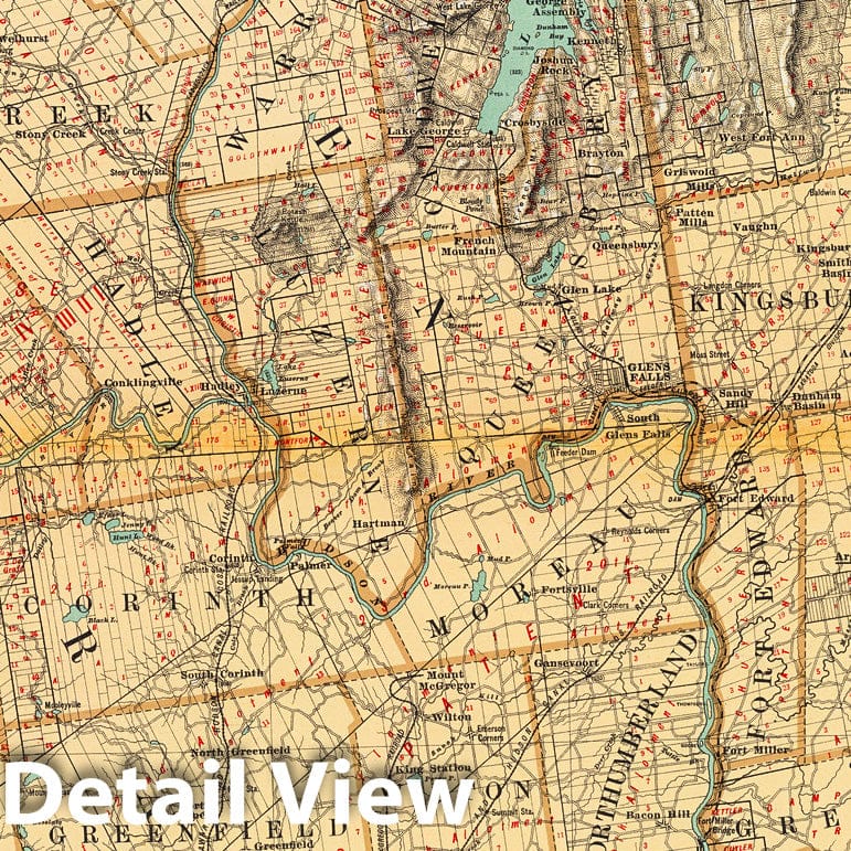 Warren, Saratoga, and Washington Counties, New York - Railroad Map, 1895