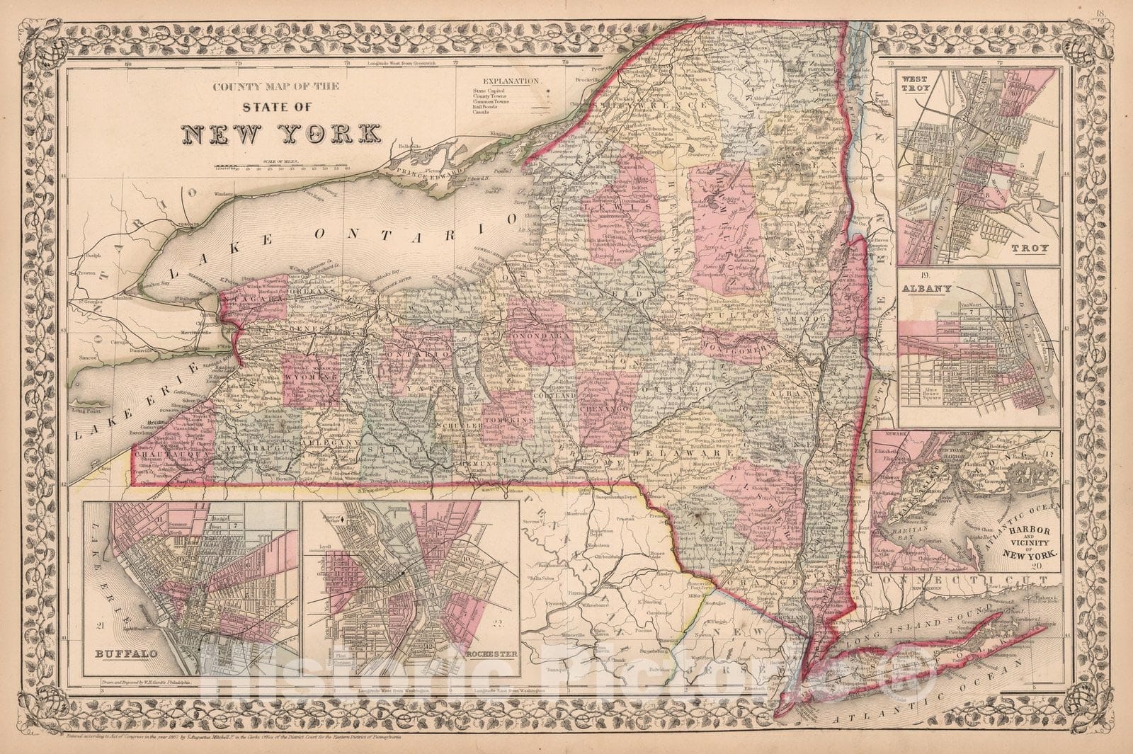 Historic Map : County map of the State of New York, 1868 - Vintage Wall Art