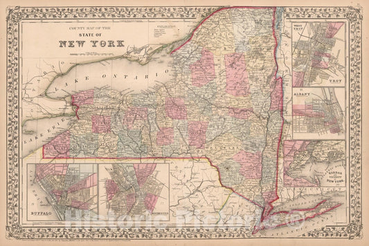 Historic Map : County map of the State of New York, 1868 - Vintage Wall Art