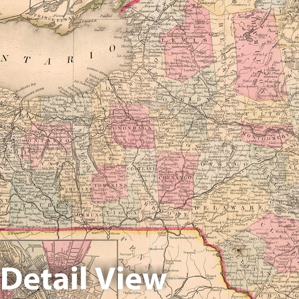 New York County Map, 1868 - Mitchell's Atlas Historical Map Print