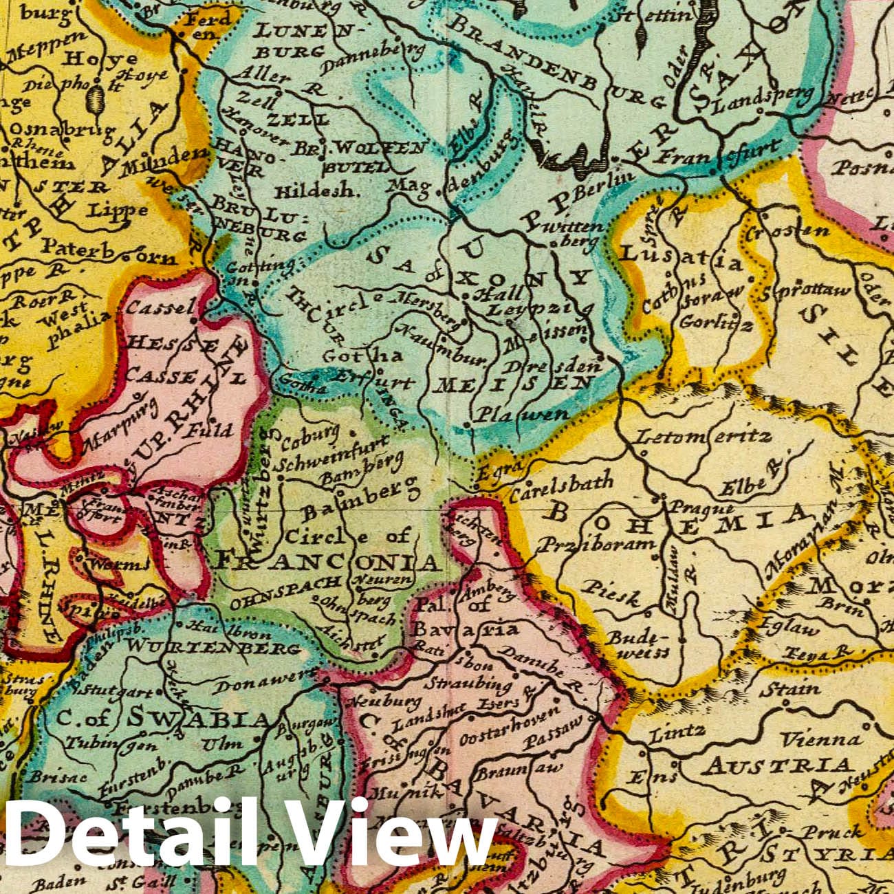 Germany - River Map, 1736 by Herman Moll - Historical Map Print