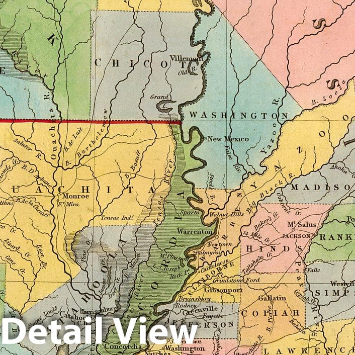 Mississippi, Louisiana, and Arkansas Territory 1832 - Historical Map Print