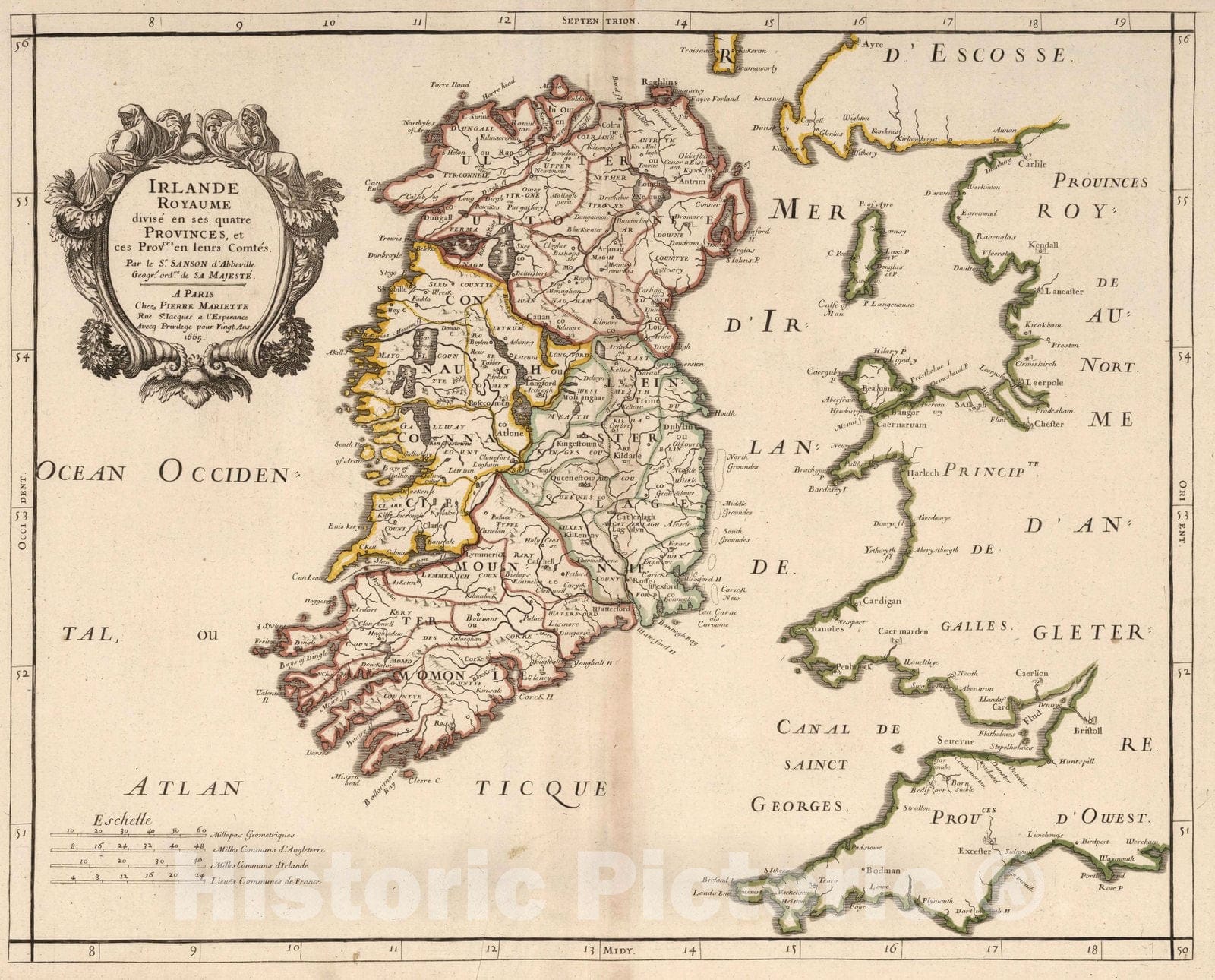 Historic Map : World Atlas Map, Ireland Kingdom. 1665 - Vintage Wall Art