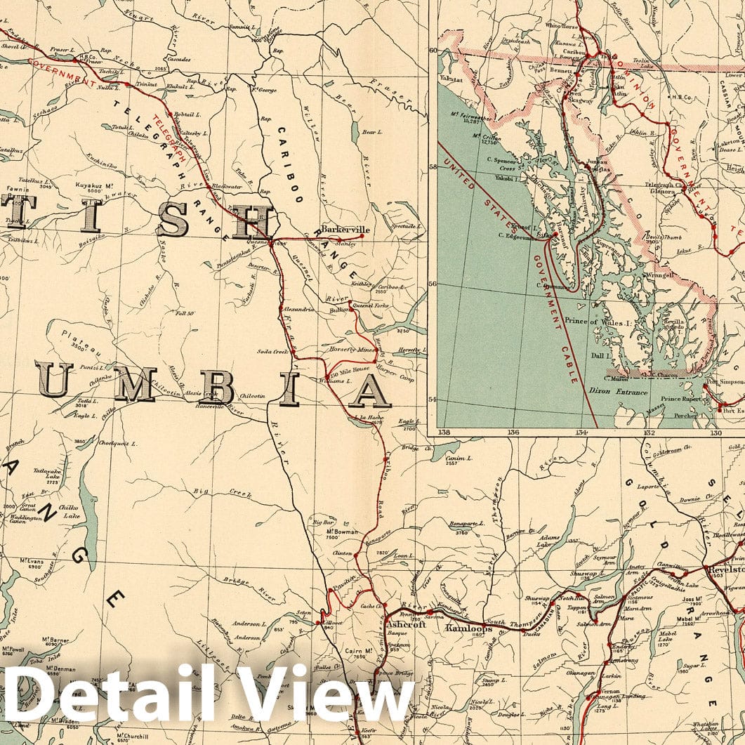 British Columbia, Yukon, and Alberta Telegraph Lines - Railroad Map, 1906