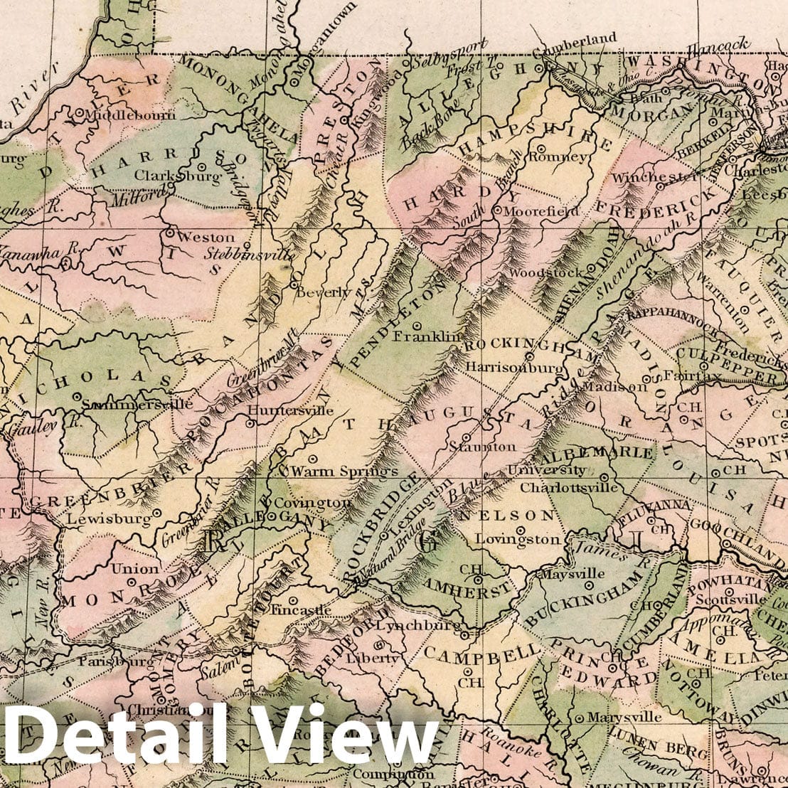 Virginia, Maryland, and Delaware - Railroad Map, 1838