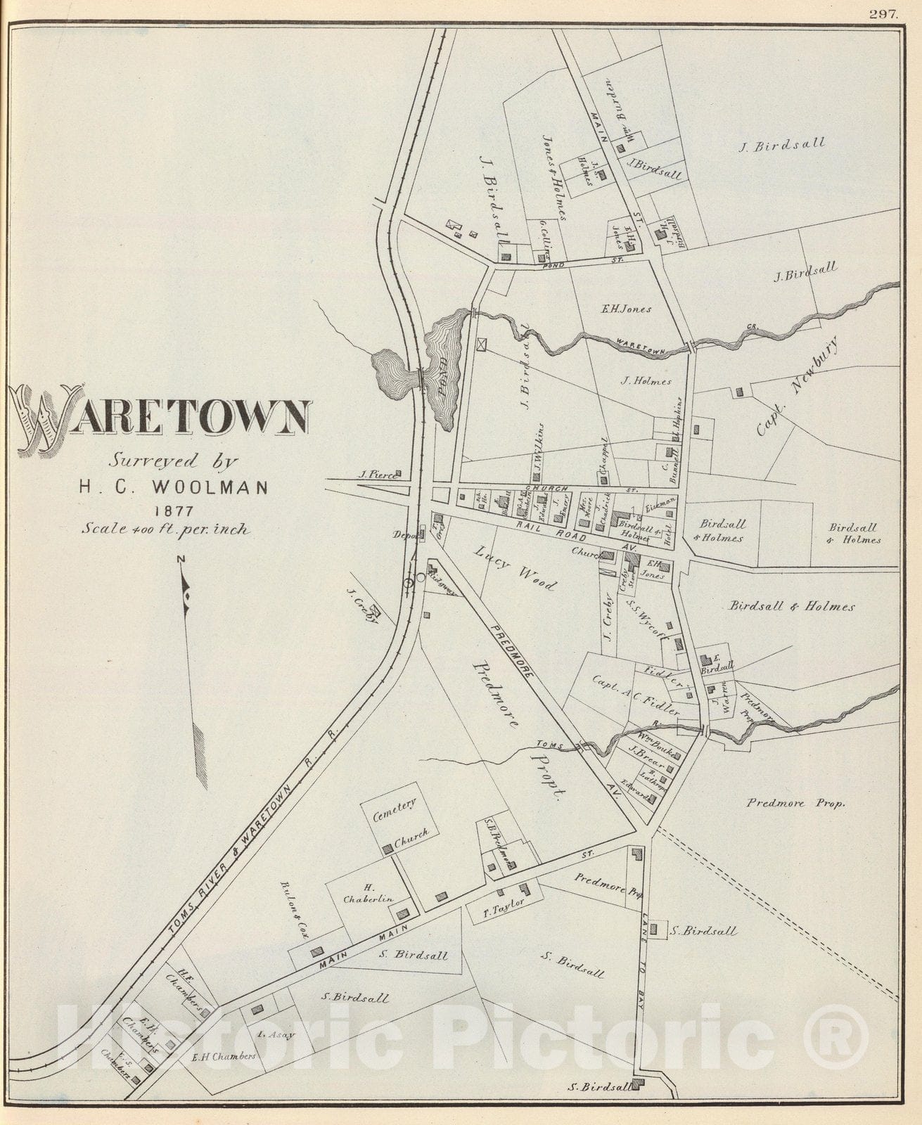 Historic Map : State Atlas Map, Waretown. 1878 - Vintage Wall Art