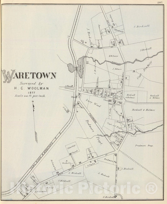 Historic Map : State Atlas Map, Waretown. 1878 - Vintage Wall Art
