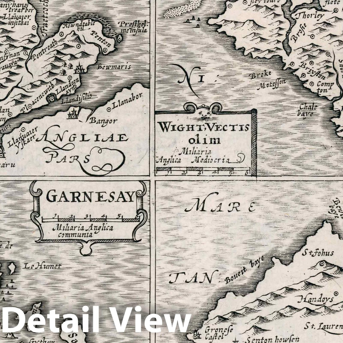 Anglesey, Isle of Wight, Guernsey, and Jersey - Historical Map Print, 1636