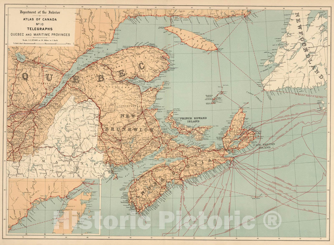 Historic Map : No.10, Telegraphs : Quebec and Maritime Provinces 1906 - Vintage Wall Art
