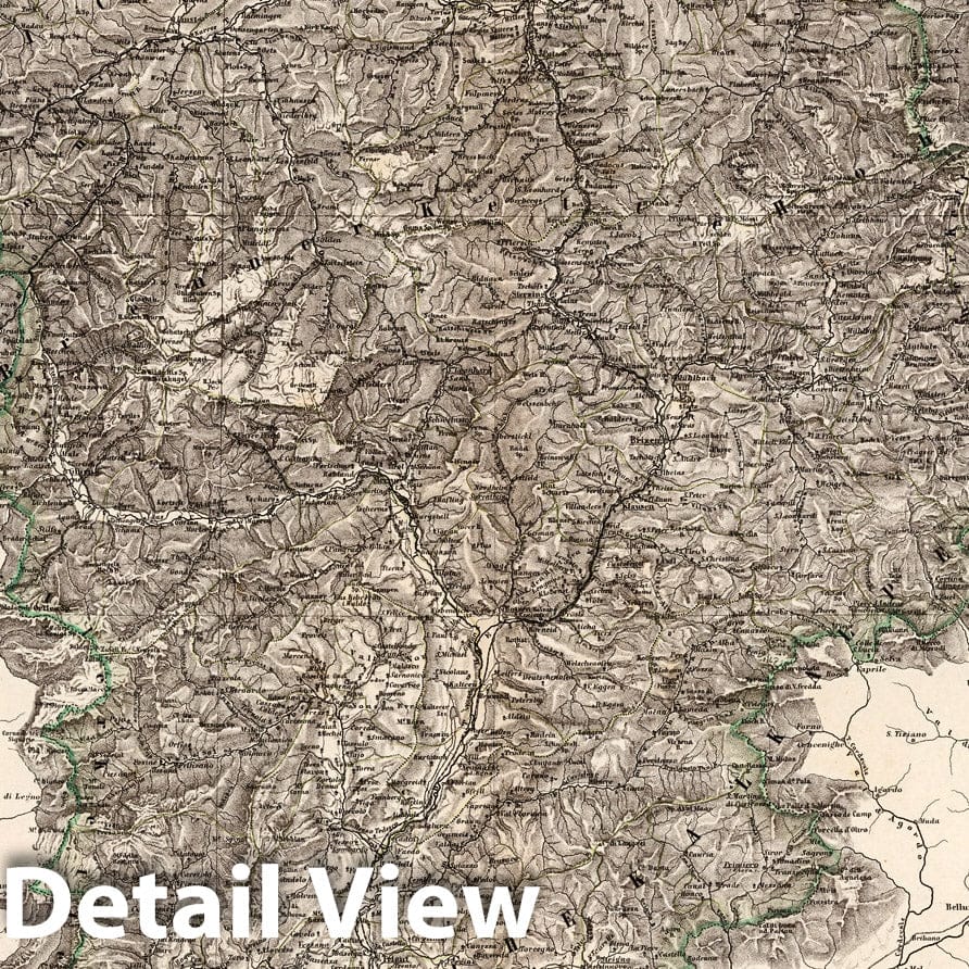 Tyrol with Vorarlberg and Liechtenstein - Railroad Map, 1864
