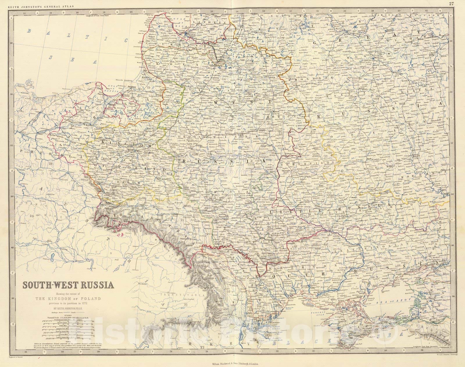 Historic Map : World Atlas Map, Russia SW, Poland. 1861 - Vintage Wall Art