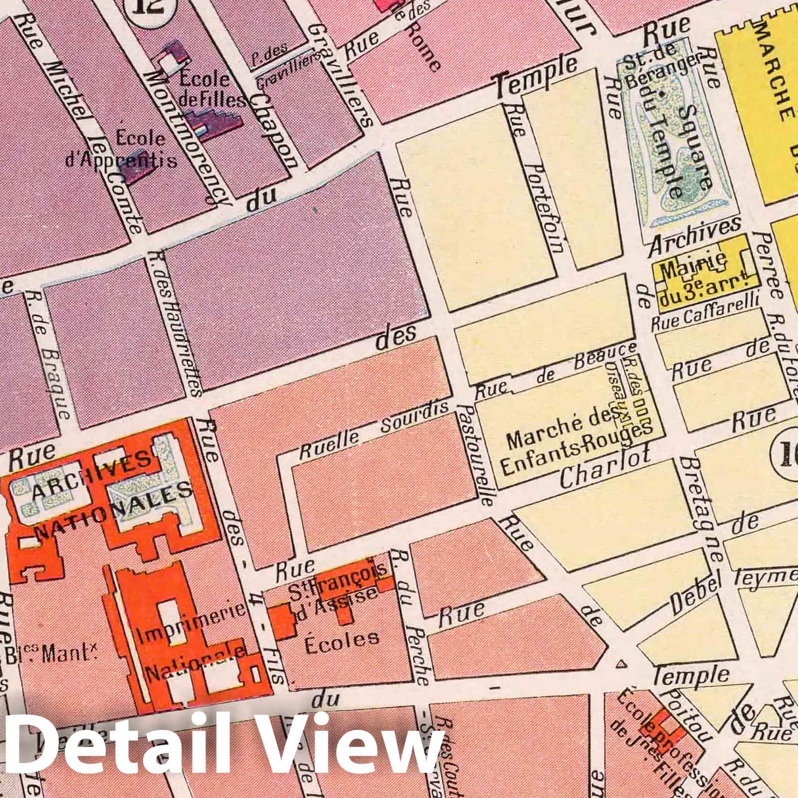 Paris, France - Third Arrondissement, 1900 - Historical Map Print