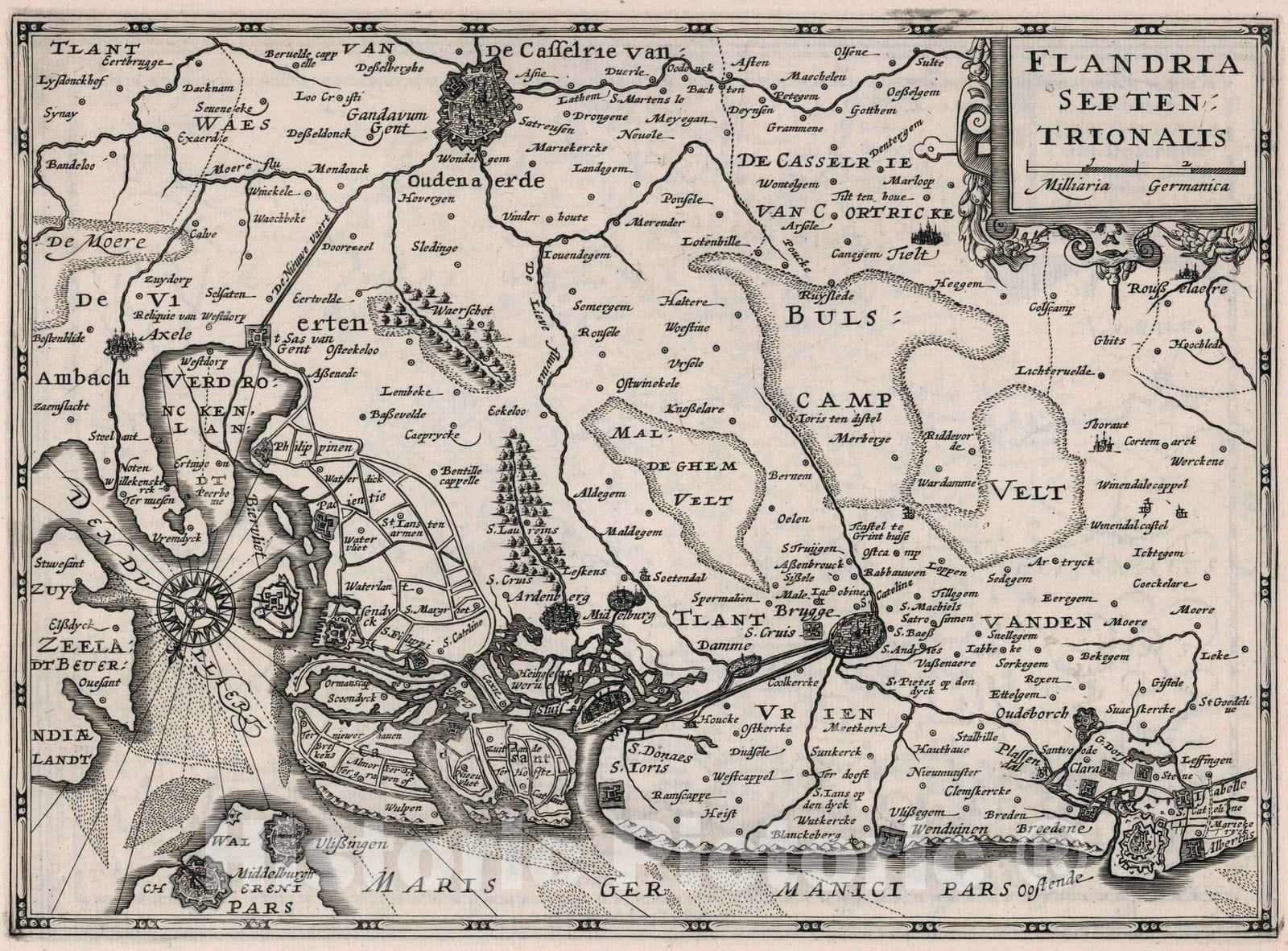 Historic Map : Belgium,Flandria Septentrionalis 1636 , Vintage Wall Art