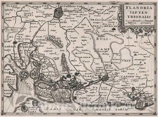 Historic Map : Belgium,Flandria Septentrionalis 1636 , Vintage Wall Art
