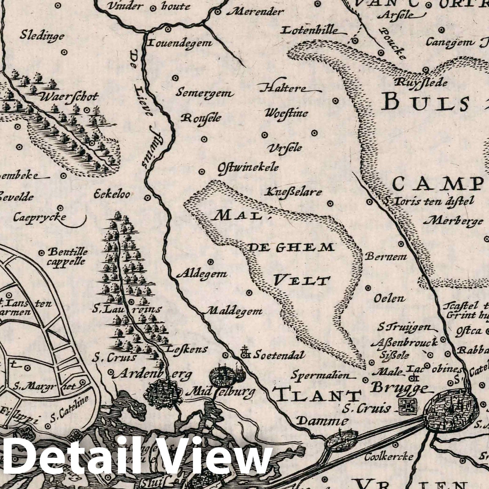 Northern Flanders, Belgium - River Map, 1636 - Historical Map Reproduction