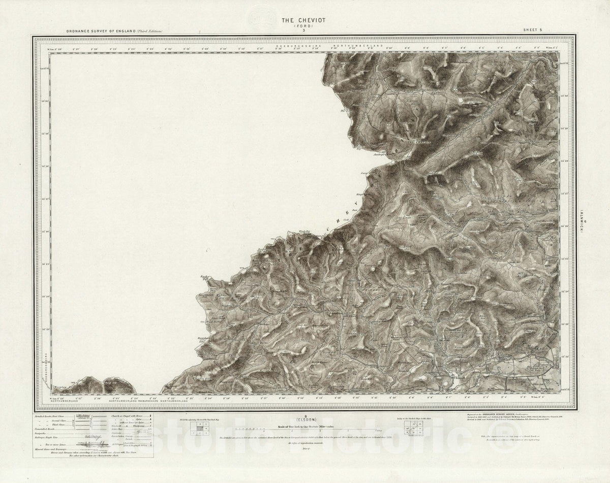 Historic Map : 5 The Cheviot (Hills) 1903 - Vintage Wall Art