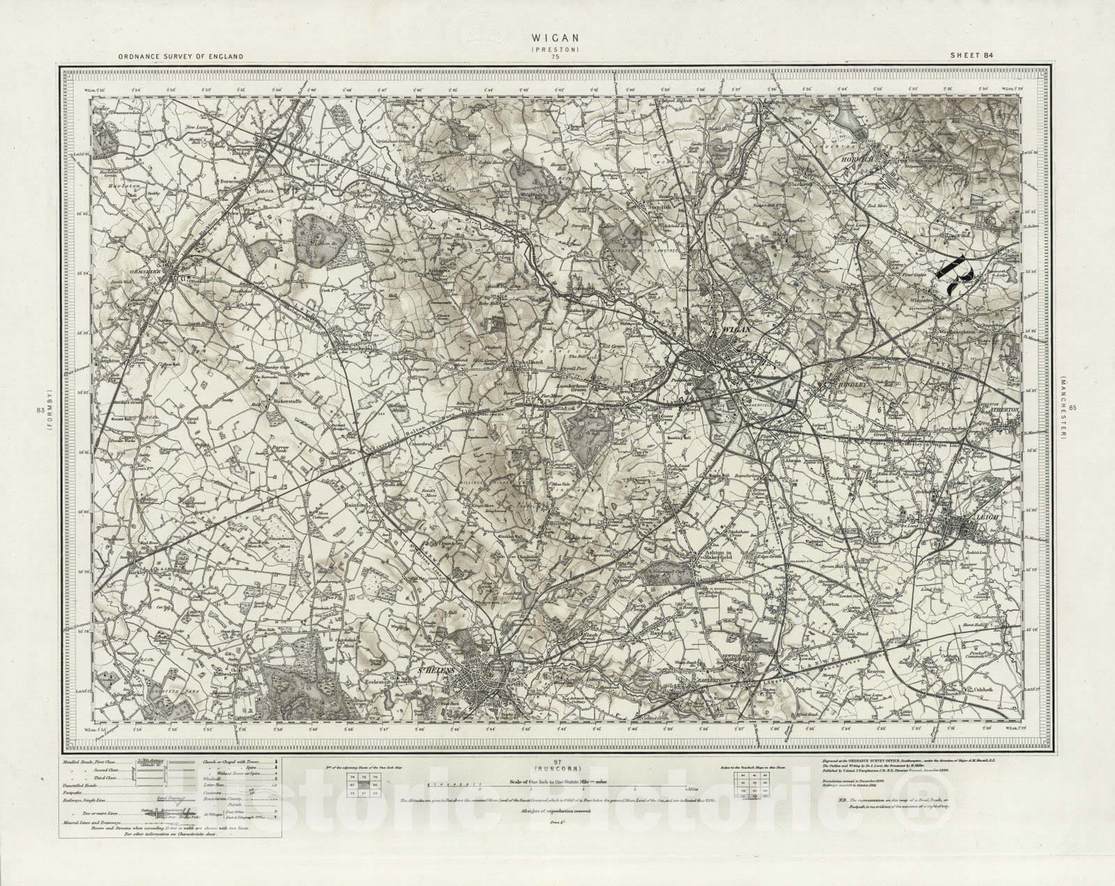 Wigan, England - Survey Map, 1896 - Ordnance Survey Topographic Print