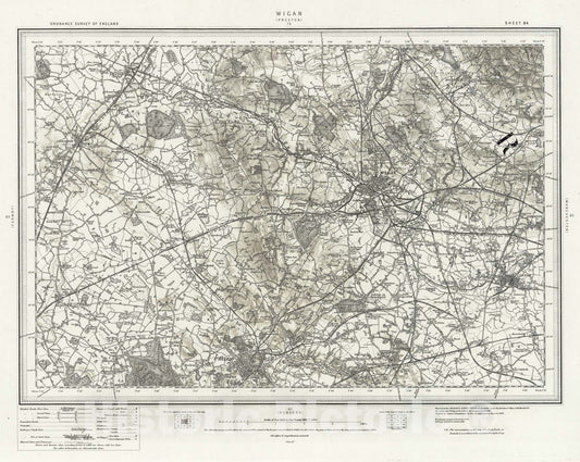 Historic Map - National Atlas Map, 84 Wigan (Hills) 1896 - Vintage Wall Art