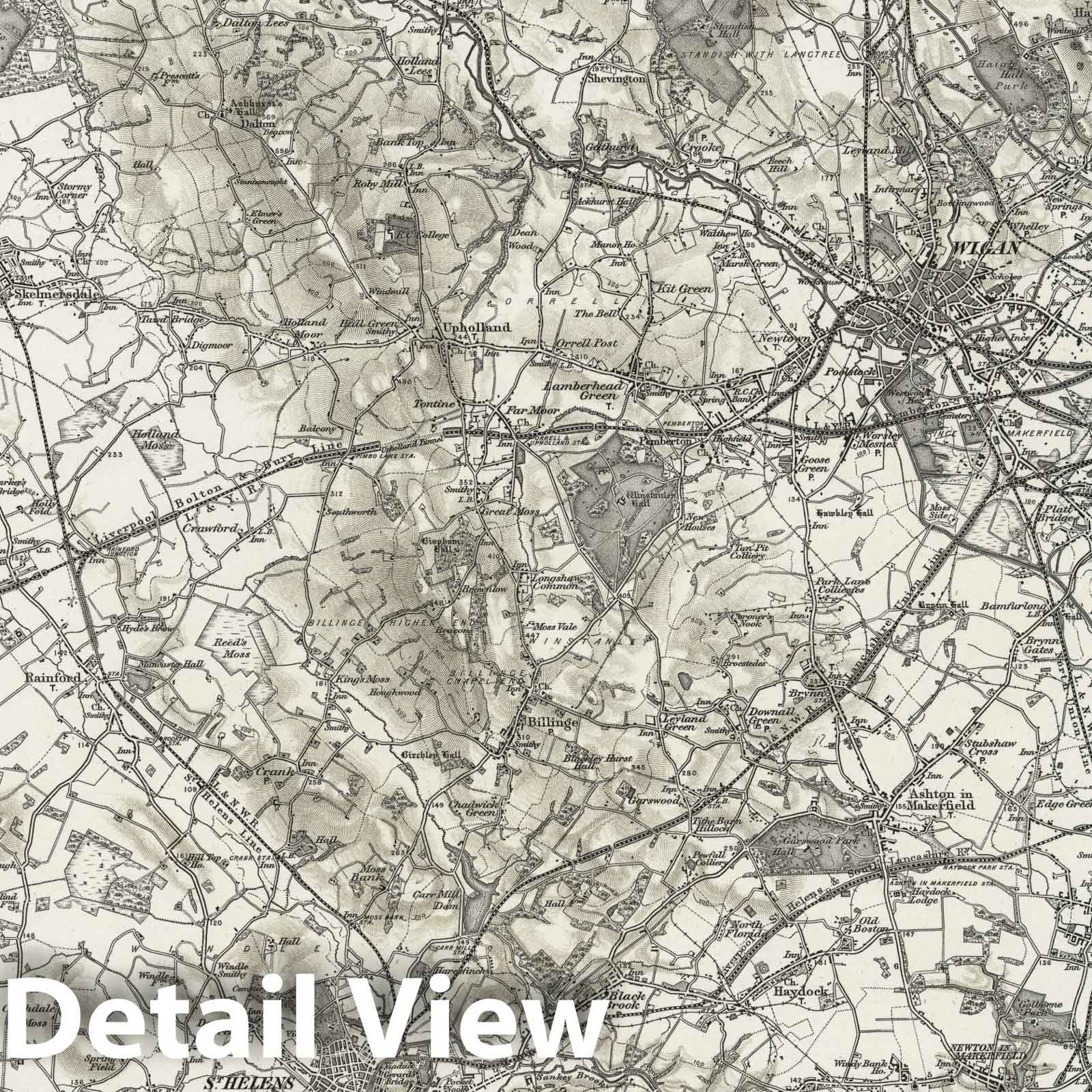 Wigan, England - Survey Map, 1896 - Ordnance Survey Topographic Print