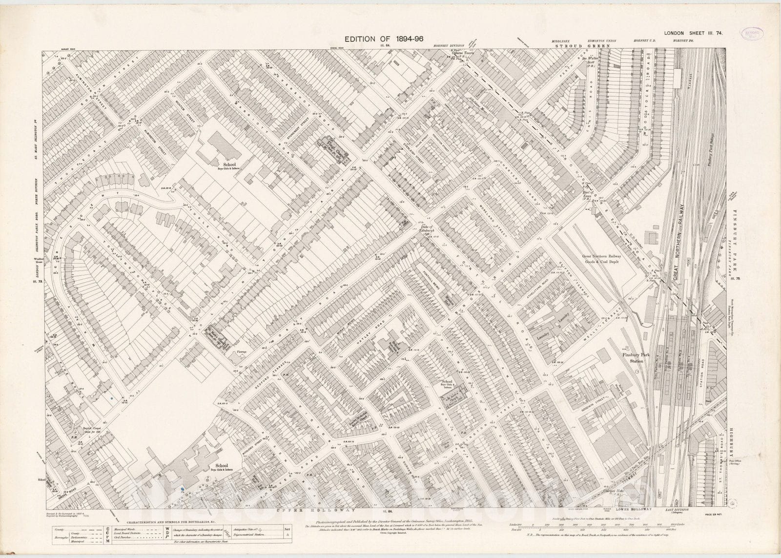 Historic Map : London (England), City Atlas Map, London Sheet III.74 1895 - Vintage Wall Art
