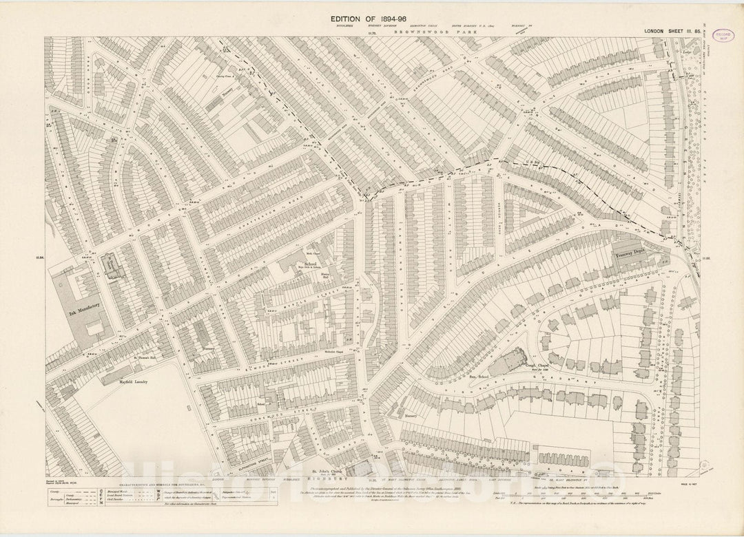 Historic Map : London (England), City Atlas Map, London Sheet III.85 1895 - Vintage Wall Art