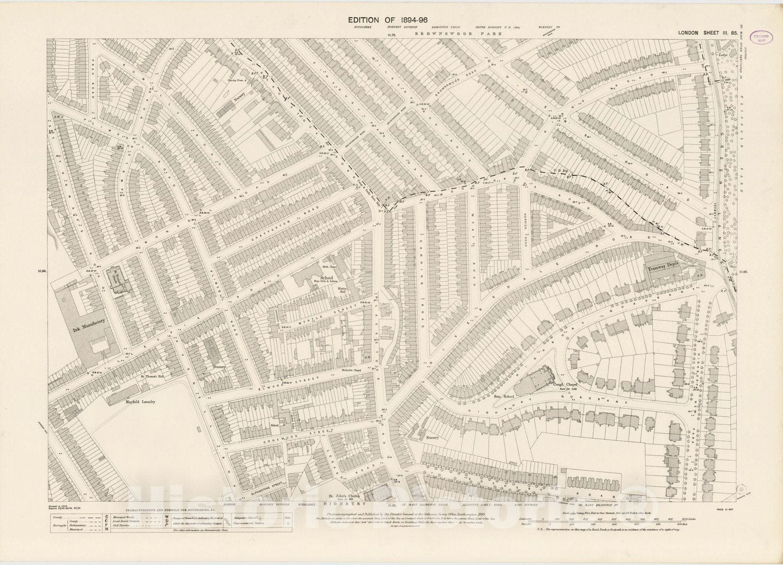 Historic Map : London (England), City Atlas Map, London Sheet III.85 1895 - Vintage Wall Art