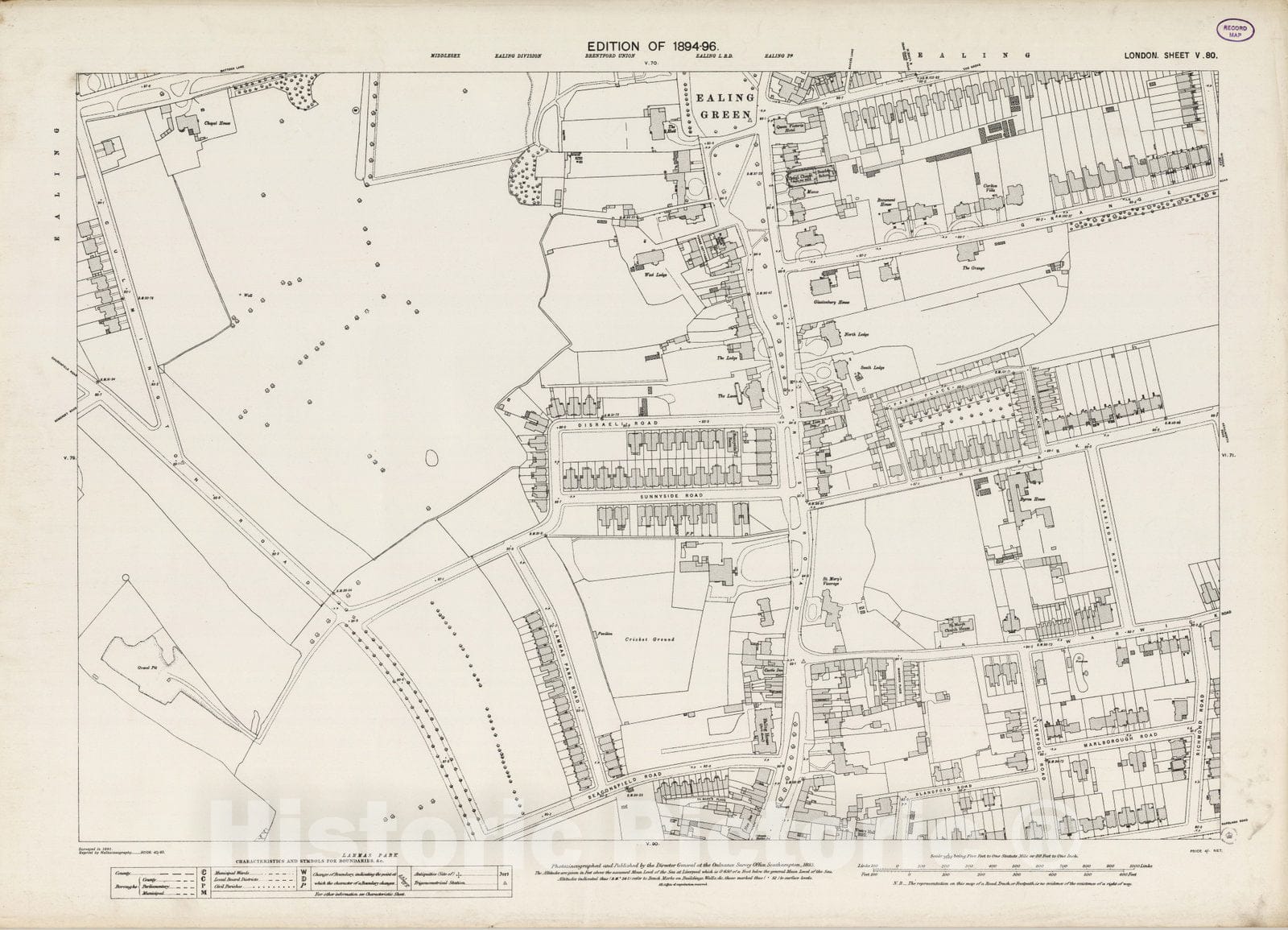 Historic Map : London (England), City Atlas Map, London Sheet V.80 1893 - Vintage Wall Art