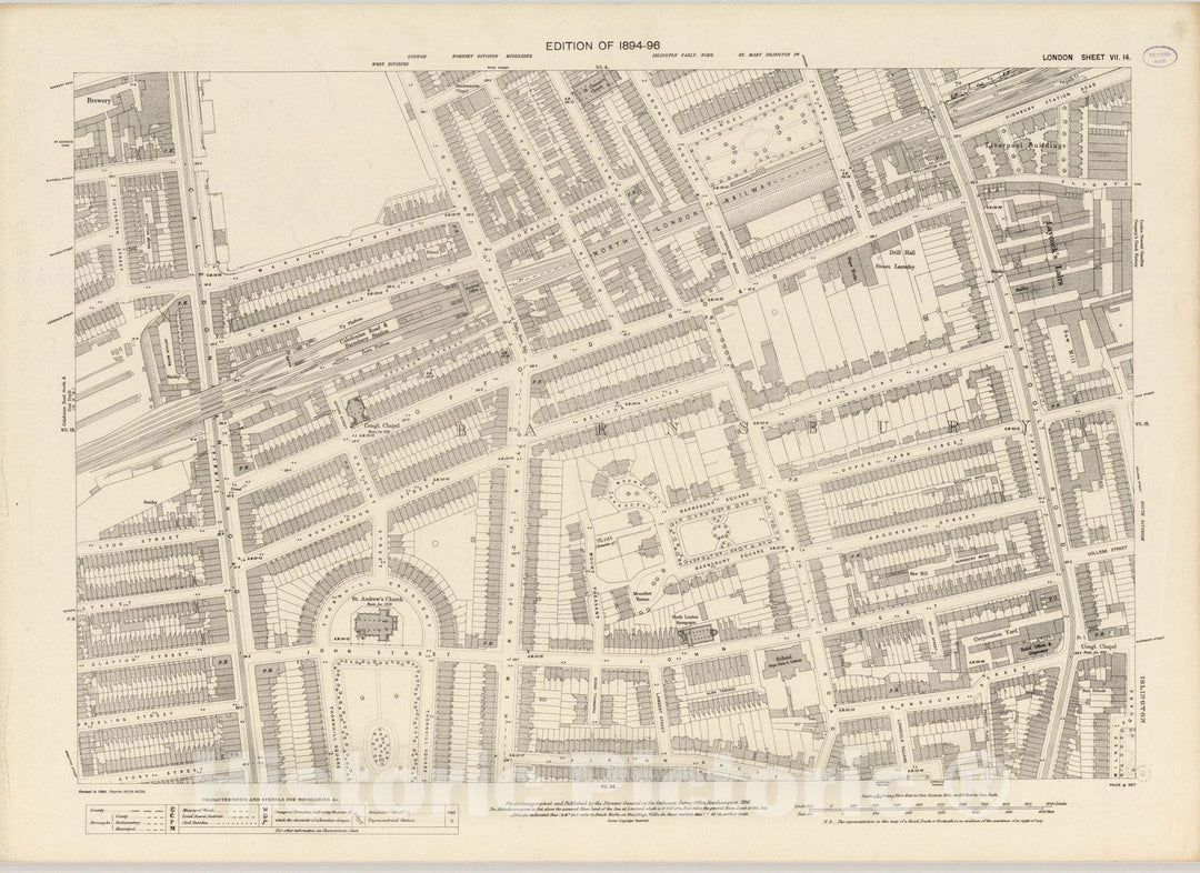 Historic Map : London (England), City Atlas Map, London Sheet VII.14 1896 - Vintage Wall Art