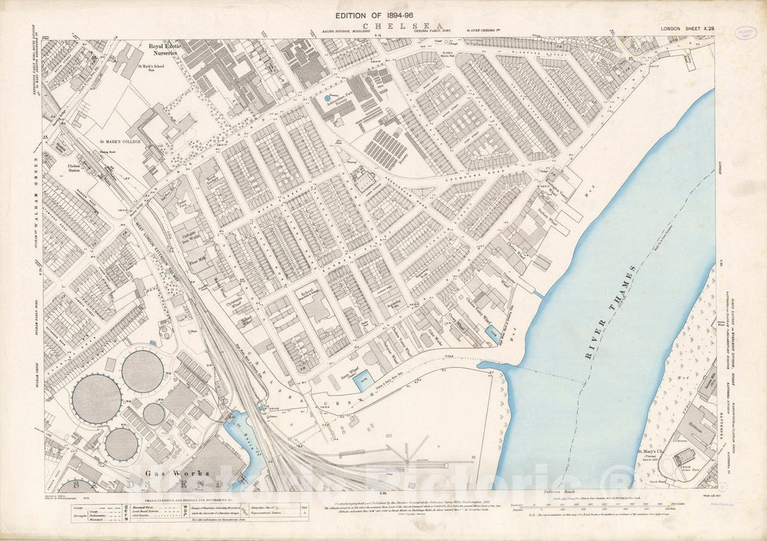 Historic Map : London (England), City Atlas Map, London Sheet X.29 1895 - Vintage Wall Art