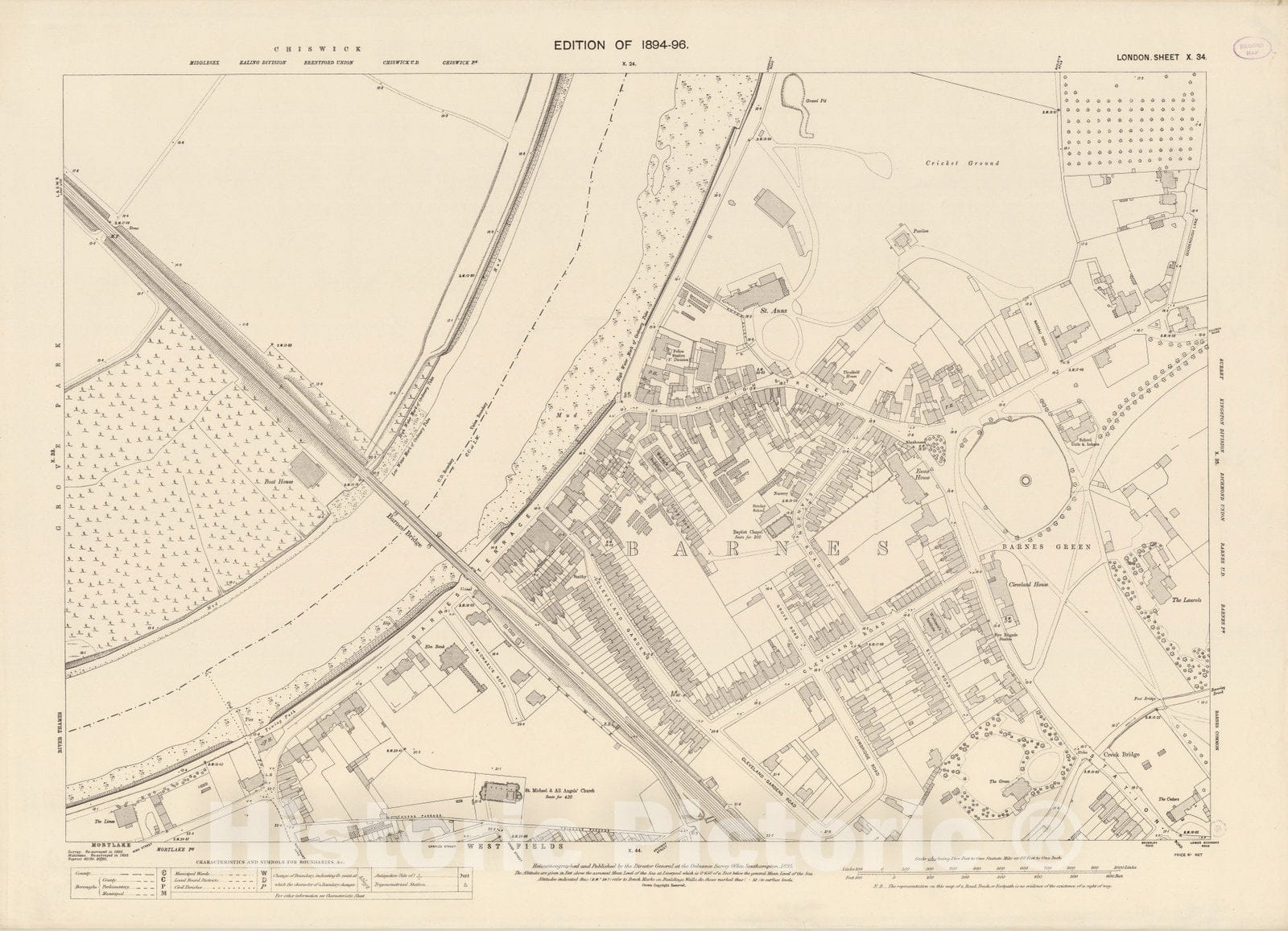 Historic Map : London (England), City Atlas Map, London Sheet X.34 1895 - Vintage Wall Art