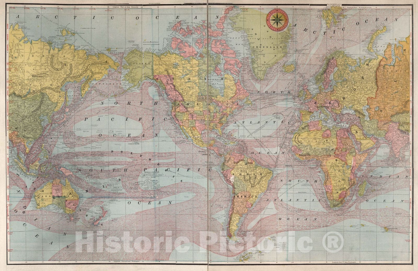 Historic Map : World. 1896 - Vintage Wall Art
