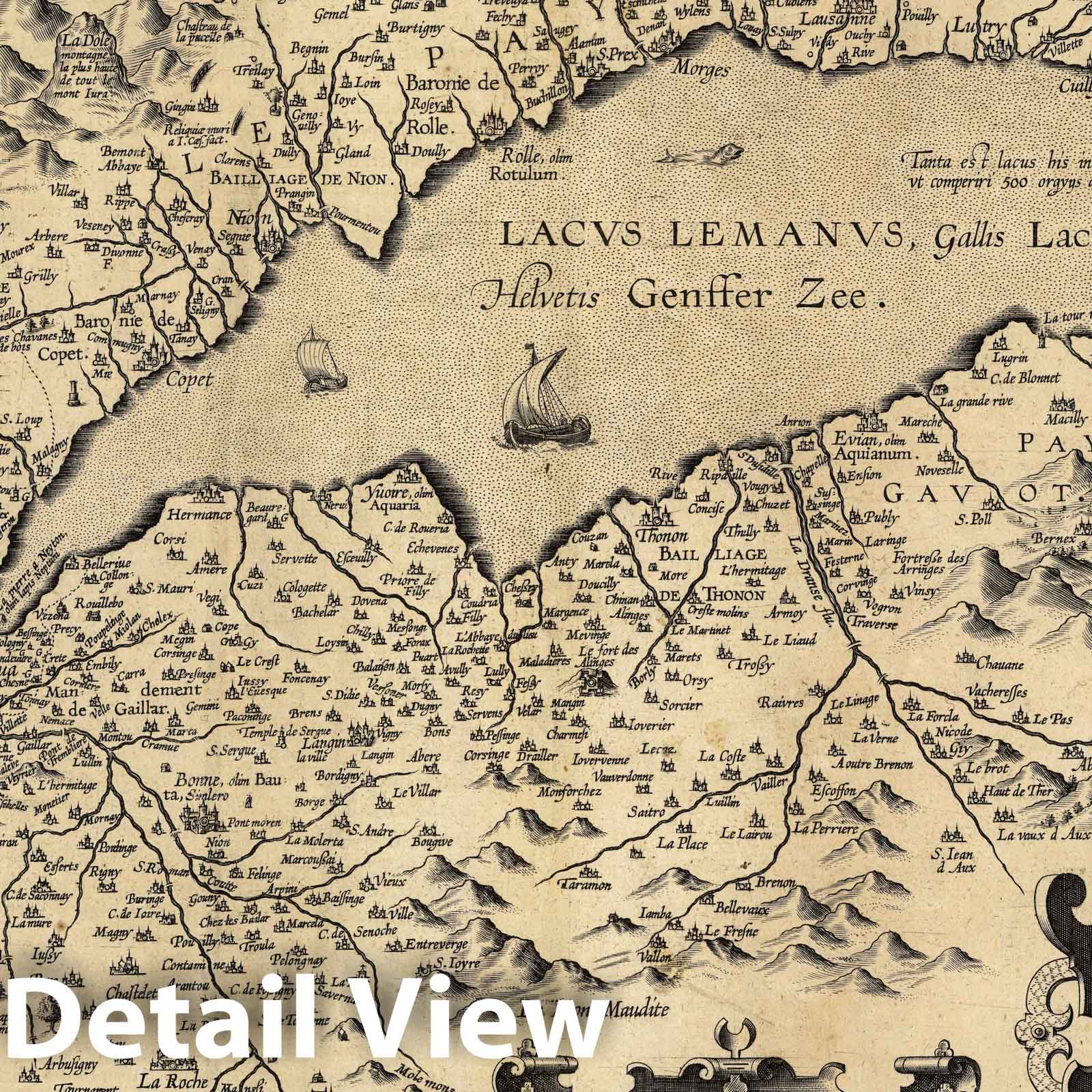 Lake Geneva and Surrounding Region, 1608 - Historical Map Print