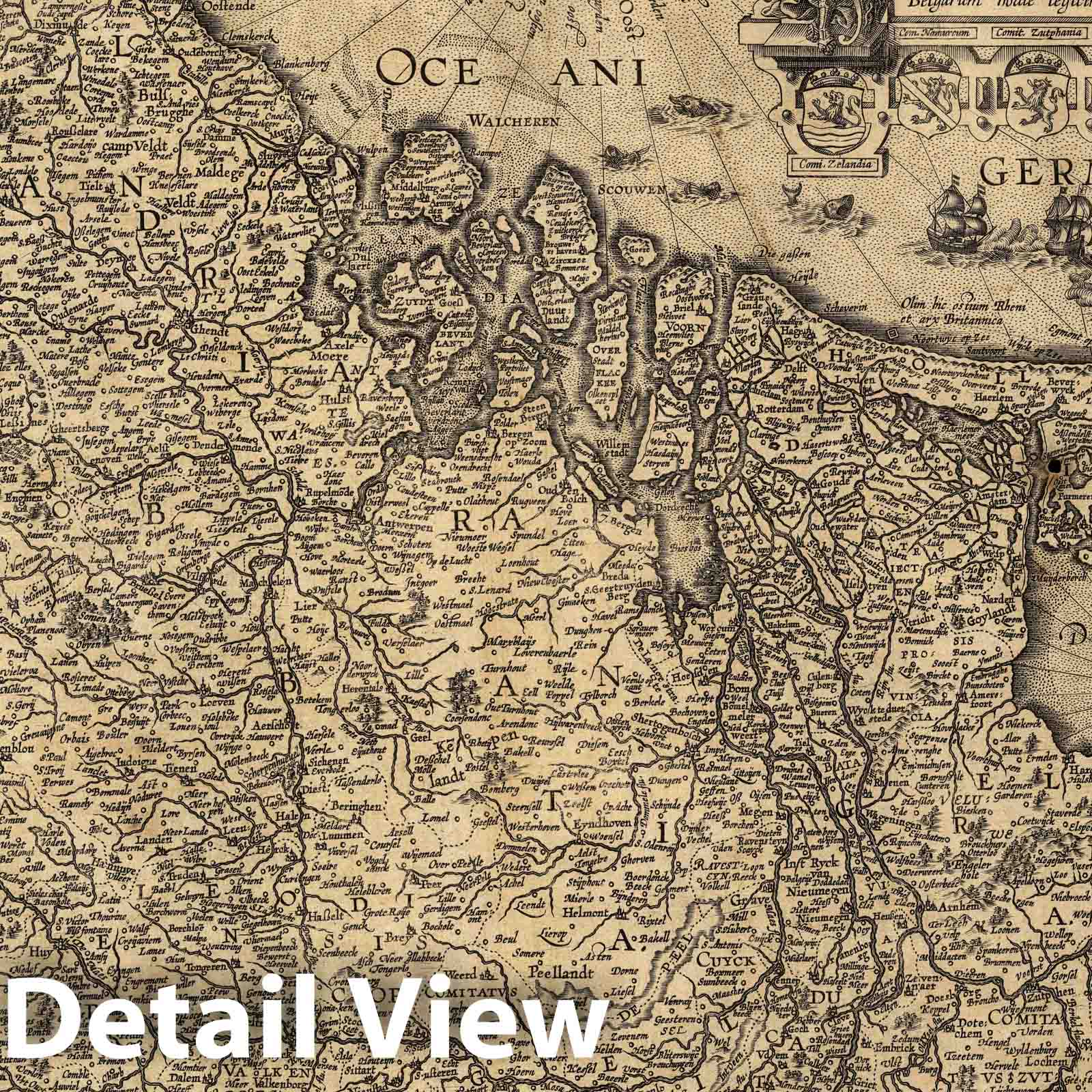 Lower Germany and Netherlands 1608 Historical Map Print