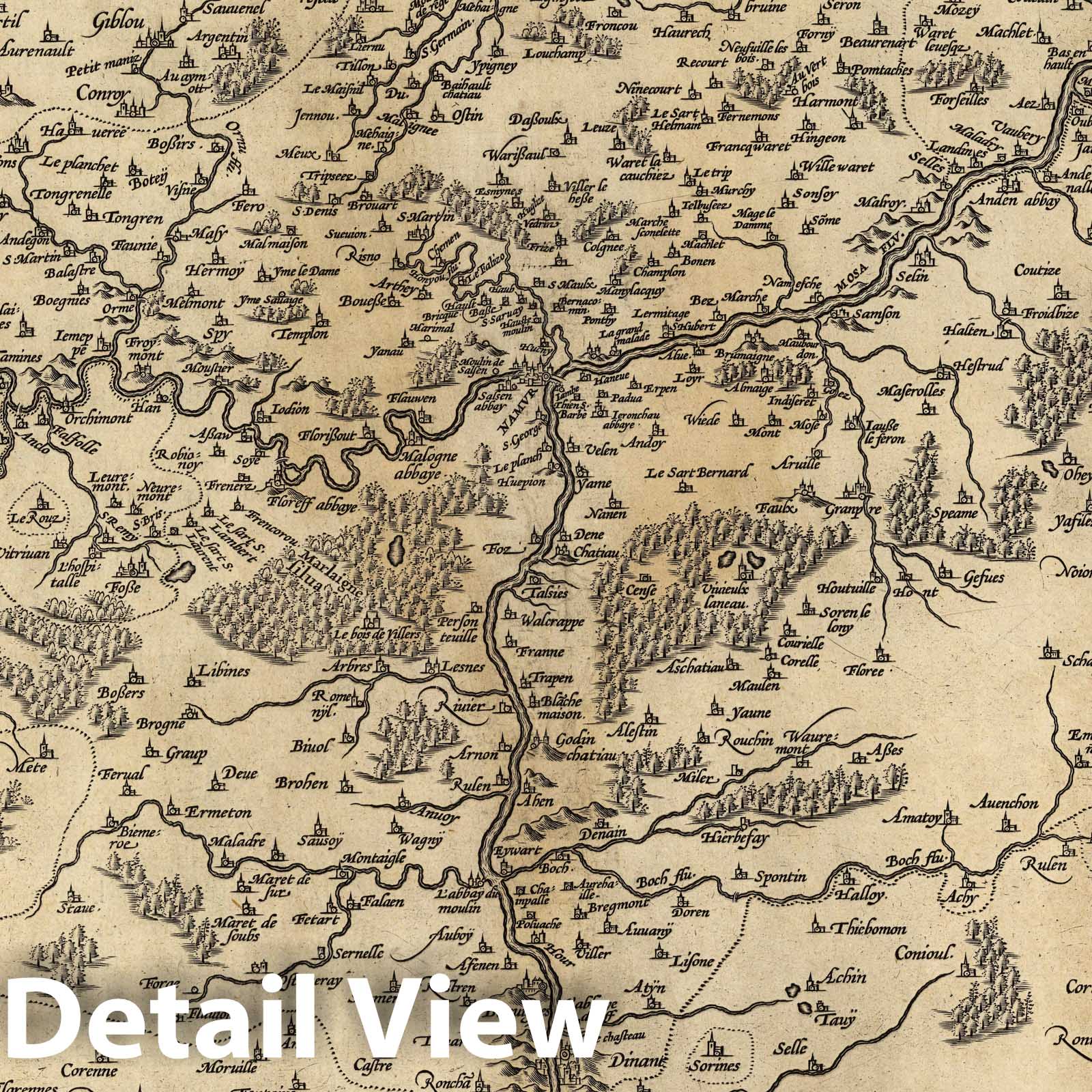 Namur, Belgium 1579 - Historical Map Print from Ortelius Atlas