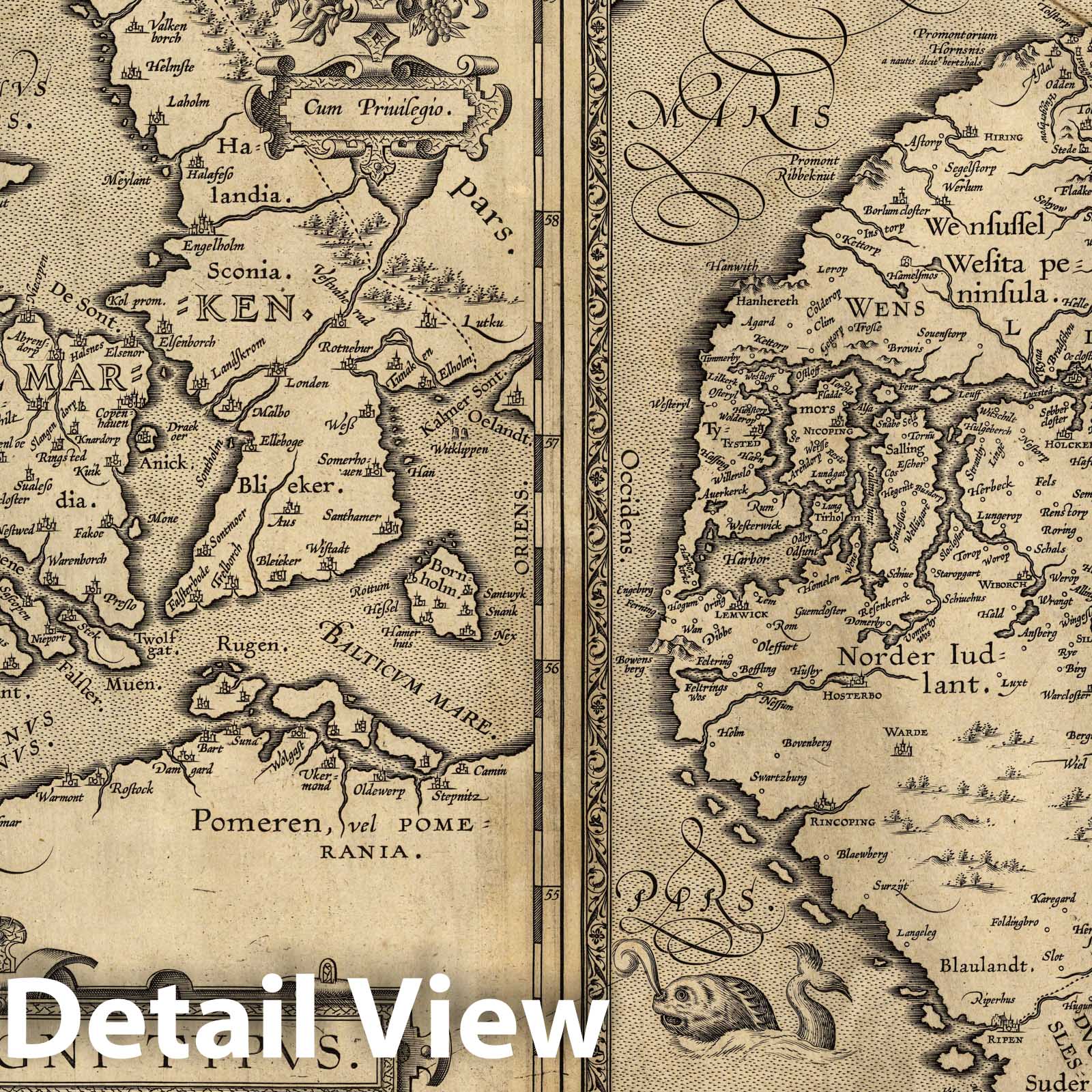 Denmark and Jutland, 1595 - Historical Map Print
