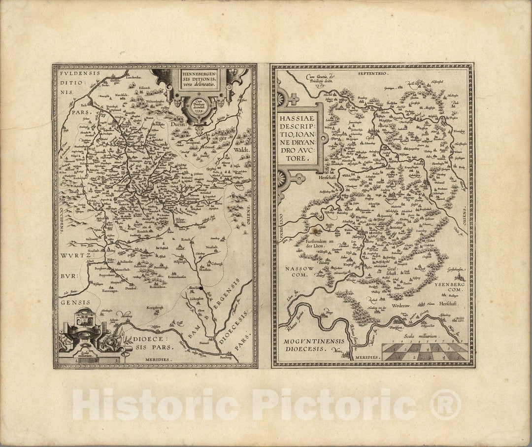 Historic Map : Germany,(62) Hennebergensis. Hassiae. 1579 , Vintage Wall Art